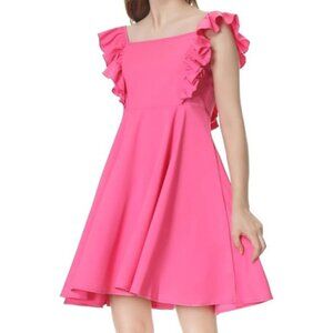 Mebius Girls 10Y Hot Pink Bow Back Square Neck Ruffle Sleeve Preppy A Line Dress